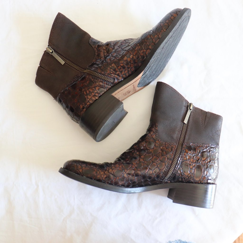 Donald J Pliner Leather Animal Print Moto Boots Brown Size 7.5m